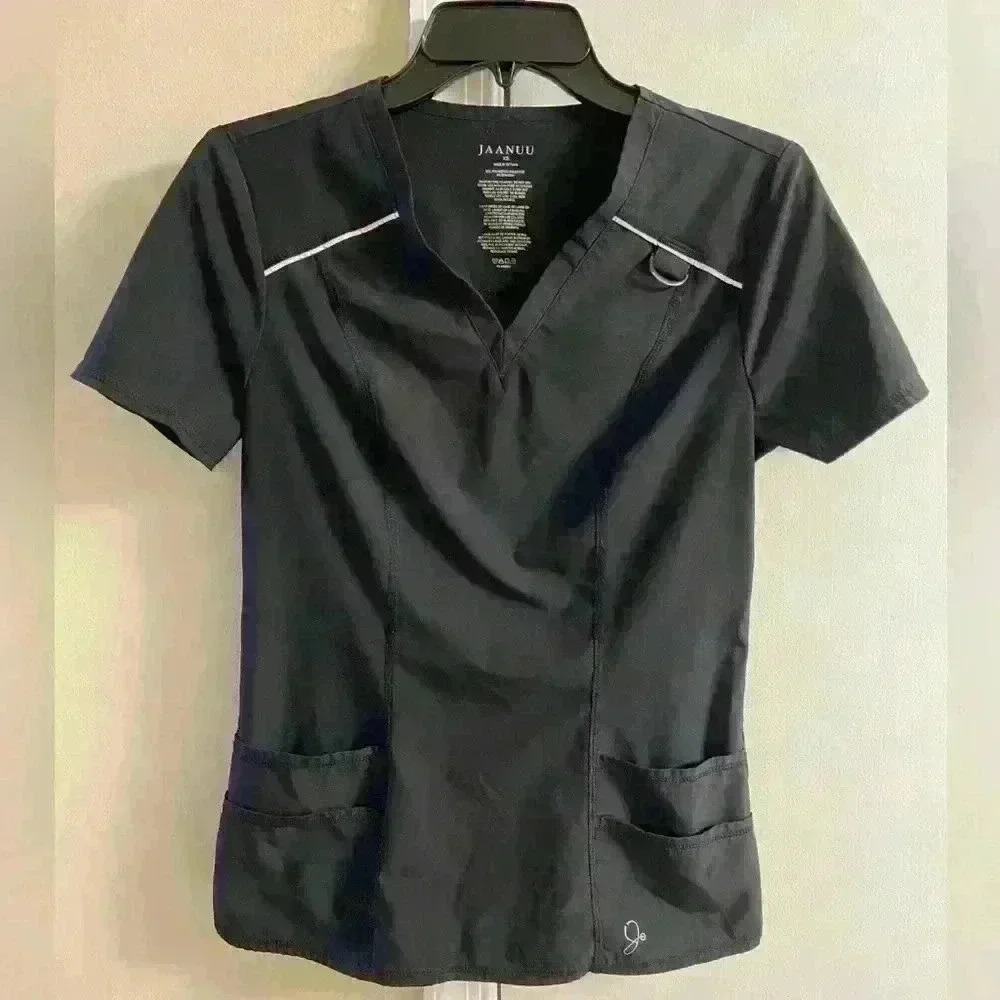 Jaanuu scrub top black women with pockets v neck. XS